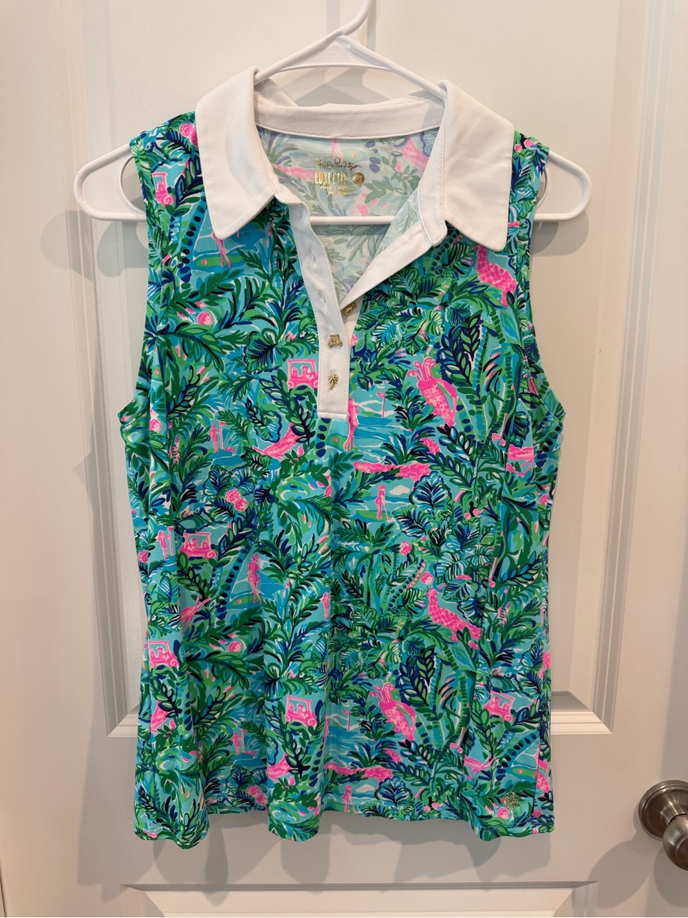 Lilly Pulitzer Luxletic Imara Parfection Sleeveless Golf Polo Top M Size M